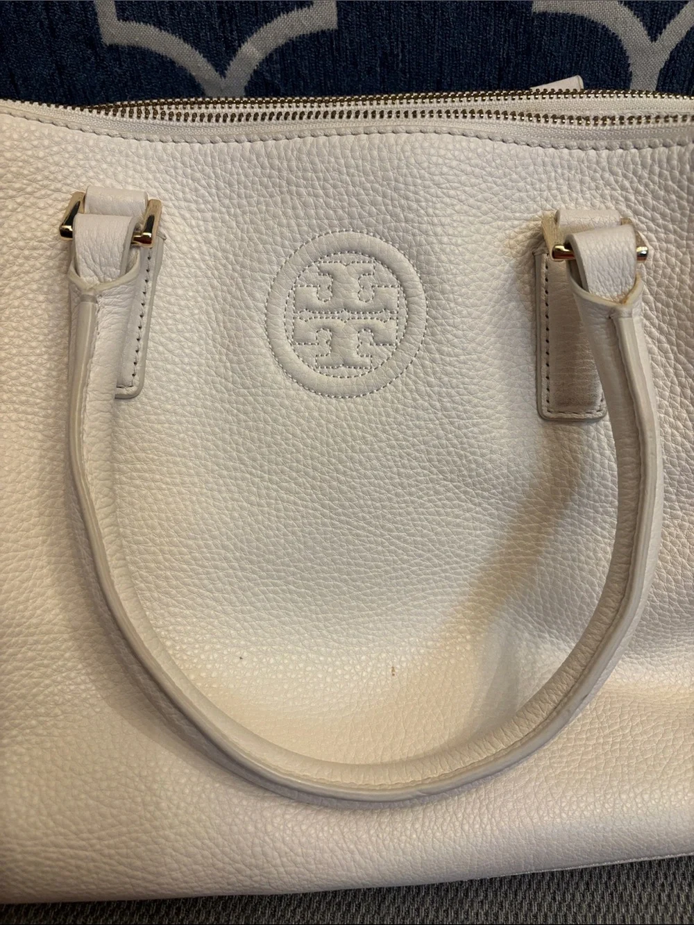 Tory Burch Cream Pebbled Leather Satchel